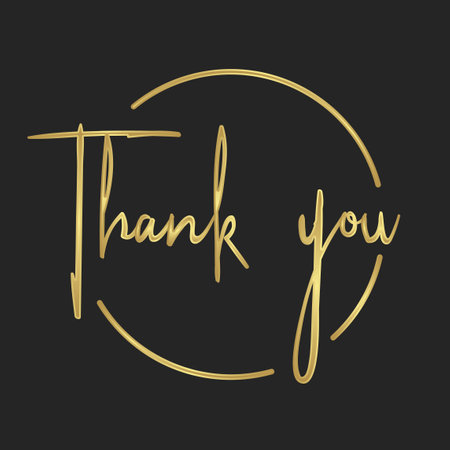 Thank you lettering type. Calligraphic design inside golden circle.のイラスト素材
