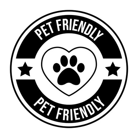Pet friendly badge stamp. This space allows pets. Dogs and cats are welcome.のイラスト素材