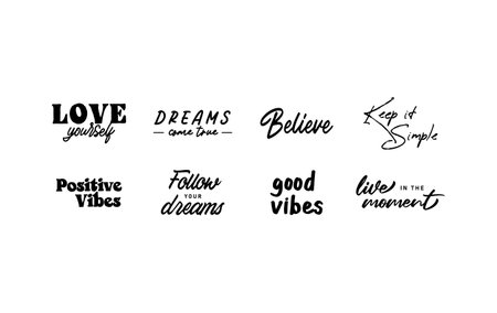 Motivational quotes. Set of hand written inspirational messages. Calligraphic lettering positive phrases.のイラスト素材