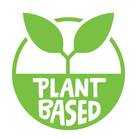 Plant based emblem. Vegan Eco friendly badge with plant icon.のイラスト素材