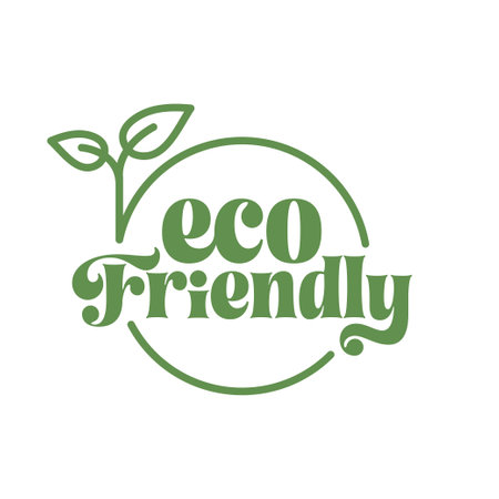 Eco friendly badge stamp. Eco friendly logo sticker with leaf. Environmental conservation and ecological sustainability awareness design.のイラスト素材