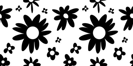 Seamless pattern with black flowers on a white background. Vector illustration.のイラスト素材