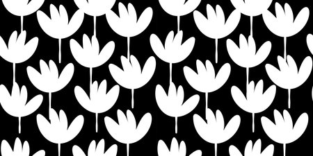Seamless pattern with flowers. Vector illustration. Black and white.のイラスト素材