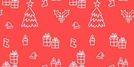 Christmas seamless pattern. Holidays elements in endless texture background. Doodle illustrations.のイラスト素材