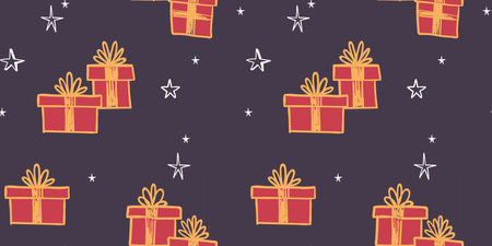 Christmas seamless pattern. Holidays elements in endless texture background. Doodle illustrations.のイラスト素材