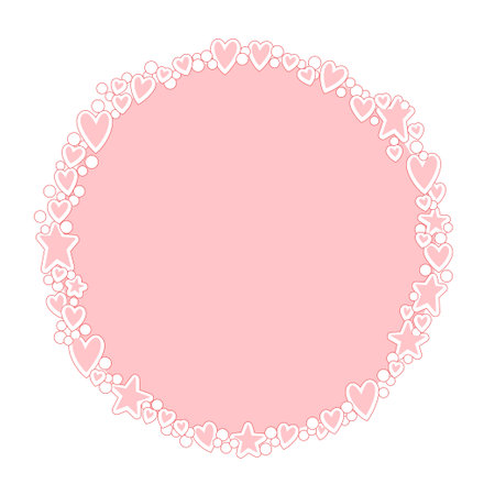 Circle frame with hearts and stars on a pink background. Vector illustration.のイラスト素材