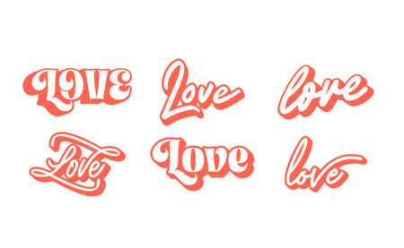 Love sticker set. Retro vintage style for Valentine's Day. Typographic lettering.のイラスト素材