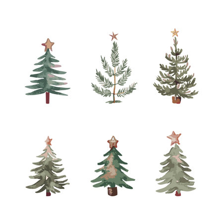 Christmas tree with Star Illustration, minimalist design, elegant watercolor illustrationのイラスト素材