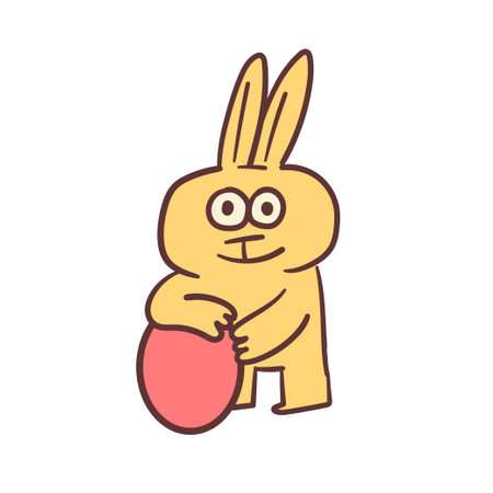 Easter bunny holding an easter egg, cartoon quirky cute illustration.のイラスト素材