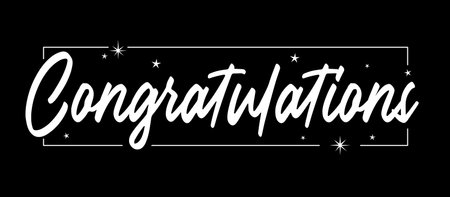 Congratulations lettering greeting sign. Handwritten modern brush lettering with elegant frame and stars. Text for card, T-shirt print, banner, poster. Isolated vector.のイラスト素材