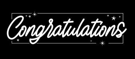 Congratulations lettering greeting sign. Handwritten modern brush lettering with elegant frame and stars. Text for card, T-shirt print, banner, poster. Isolated vector.のイラスト素材