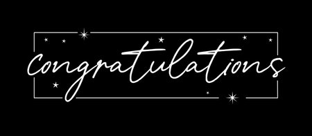 Congratulations lettering greeting sign. Handwritten modern brush lettering with elegant frame and stars. Text for card, T-shirt print, banner, poster. Isolated vector.のイラスト素材