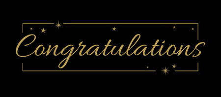 Congratulations golden design with frame and stars.