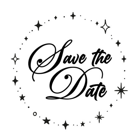 Save the date invitation card, circular frame of doodle starsのイラスト素材