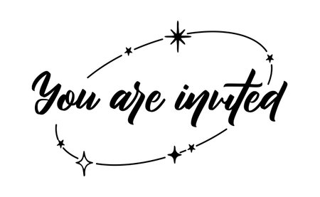 You are invited lettering calligraphic design. Invitation card with stars and sparksのイラスト素材