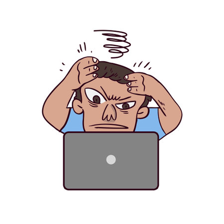 Stressed and overwhelmed at home office job. Cartoon illustration.のイラスト素材