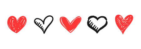 heart shaped doodle icons, illustrated heartsのイラスト素材