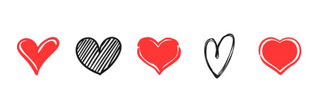 heart shaped doodle icons, illustrated heartsのイラスト素材