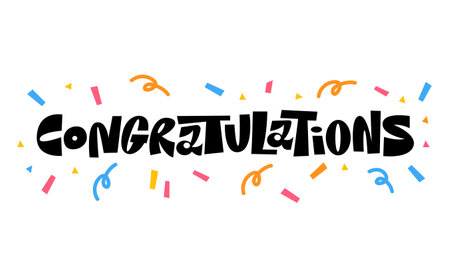 Congratulations banner lettering design. Fun and joyful typographic message with confettiのイラスト素材