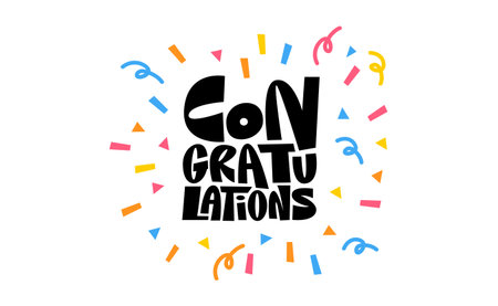 Congratulations banner lettering design. Fun and joyful typographic message with confettiのイラスト素材