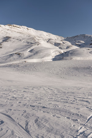 Mountain landscape with snow and clear blue sky, Apennines, Italy.の写真素材