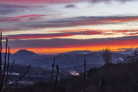 Beautiful winter sunrise in the Apennines mountains, Italy.の写真素材