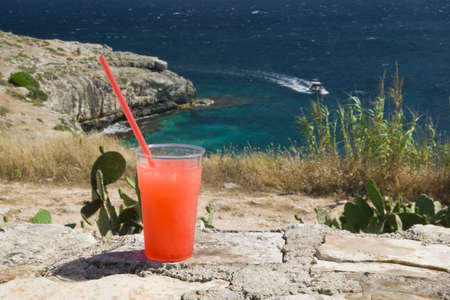 red appetizer at beach on the seaの写真素材