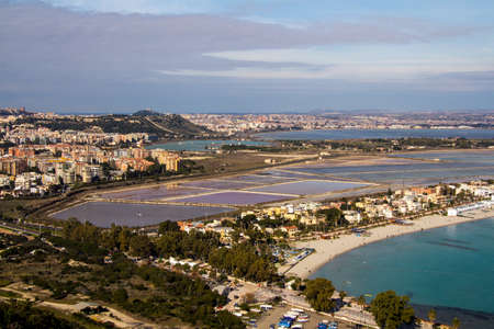 Panorama of Cagliari and Molentargius pond and part of Poetto beach - Sardiniaの写真素材