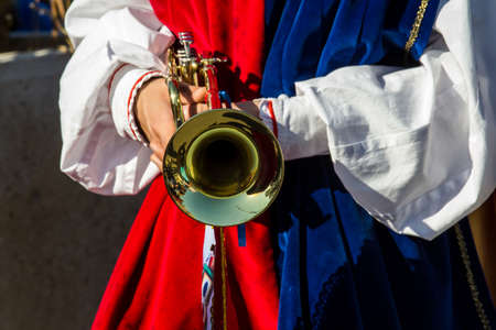 CAGLIARI, ITALY - OCTOBER 28, 2017: Invitas, Sardinia of traditions, exhibitions and food at the Molo Sanit? (Societ? Medioevali Quartiere Villa Ecclesiae di Iglesias)のeditorial素材