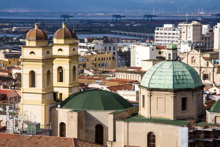 Panorama of Cagliari, in the background you can see the Church of Santa Chiara - Sardiniaの写真素材