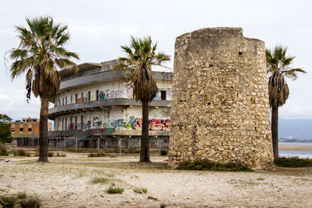 CAGLIARI, ITALY - NOVEMBER 3, 2012: Ex Marine Hospital at the Poetto beach - Sardiniaのeditorial素材