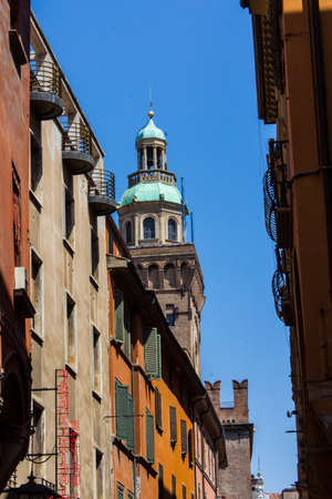 BOLOGNA, ITALY - JULY 22, 2017: the clock tower of the Palazzo Comunale - Emilia Romagnaのeditorial素材