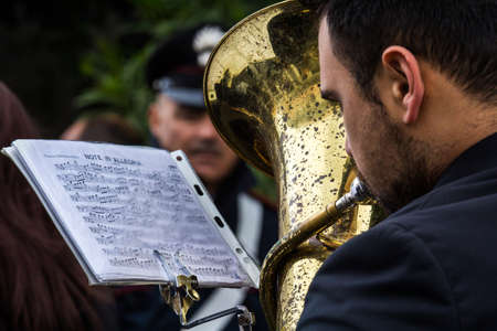 MURAVERA, ITALY - APRIL 2, 2017: 45th Citrus Festival - G. Verdi's Band of Muravera - Sardiniaのeditorial素材