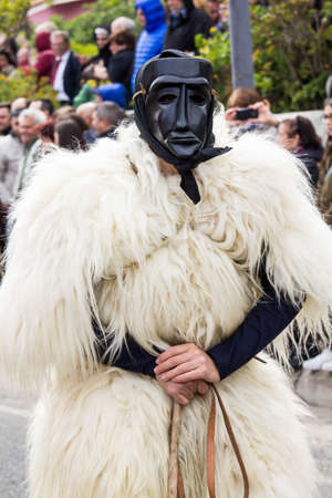 MURAVERA, ITALY - APRIL 2, 2017: 45 Citrus Festival - parade of the Boes and the Merdules Cultural Association of Ottana - Sardiniaのeditorial素材