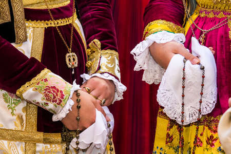 CAGLIARI, ITALY - MAY 1, 2017: 361 Procession of Sant'Efisio, detail of traditional Sardinian costumes - Sardiniaのeditorial素材