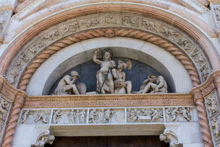 BOLOGNA, ITALY - JULY 22, 2017: Piazza Maggiore - architectural detail of the Basilica of San Petronio - Emilia Romagnaのeditorial素材