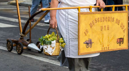 QUARTU SE, ITALY - SEPTEMBER 16, 2017: Parade of Sardinian costumes and carts for the grape festival in honor of the festivities of Saint Helena (is messadoris de Uta) - Sardiniaのeditorial素材