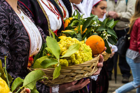 MURAVERA, ITALY - APRIL 2, 2017: 45 Citrus Festival, parade of traditional Sardinian costumes - Sardiniaのeditorial素材