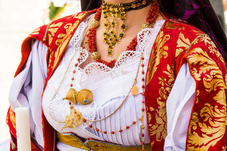 CAGLIARI, ITALY - MAY 1, 2015: 359 Procession of Sant'Efisio, detail of a traditional Sardinian costume - Sardiniaのeditorial素材