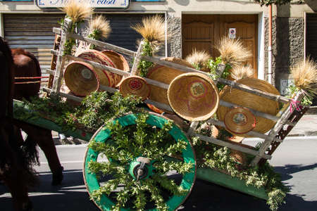 SELARGIUS, ITALY - 2014 SEPTEMBER 14: Selargino ancient marriage, traditional Sardinian wagon - Sardiniaのeditorial素材