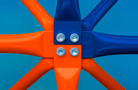 blue and red scaffolding junctionの写真素材