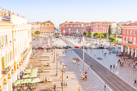 Tourists walking in the Place Massena in Nice, Franceのeditorial素材