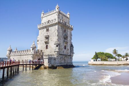 People visiting the Belem Tower, Lisbon, Portugalのeditorial素材