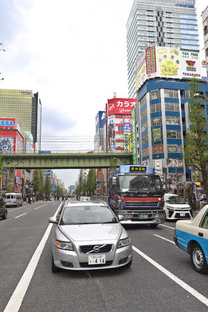 Tokyo, Japan - 21 April, 2019: People walking in the Akihabara area. The place is famous for recreating an atmosphere of game and anime worlds.のeditorial素材