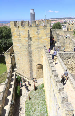 Lisbon, Portugal - 5 June, 2017: People walking in the  Saint George Castle (Sao Jorge Castle). The historical site is located in the Santa Maria Maior region.のeditorial素材