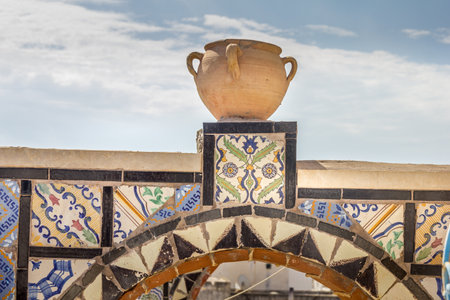 Vase in a traditional rooftop in Tunis, Tunisiaの写真素材