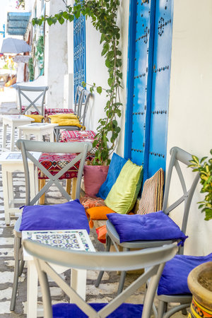 The village of Sidi Bou Said, Carthage, Tunisiaの写真素材