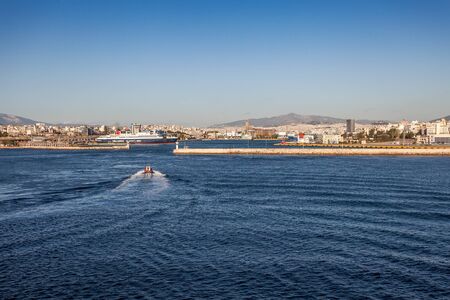 Morning view from the sea of the port of Piraeus, Athens