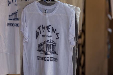 T-shirt displayed in a shop with the Parthenon logoのeditorial素材