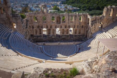 Tilt shift effect of Odeo of Herod Atticus, Athens Acropolisの写真素材